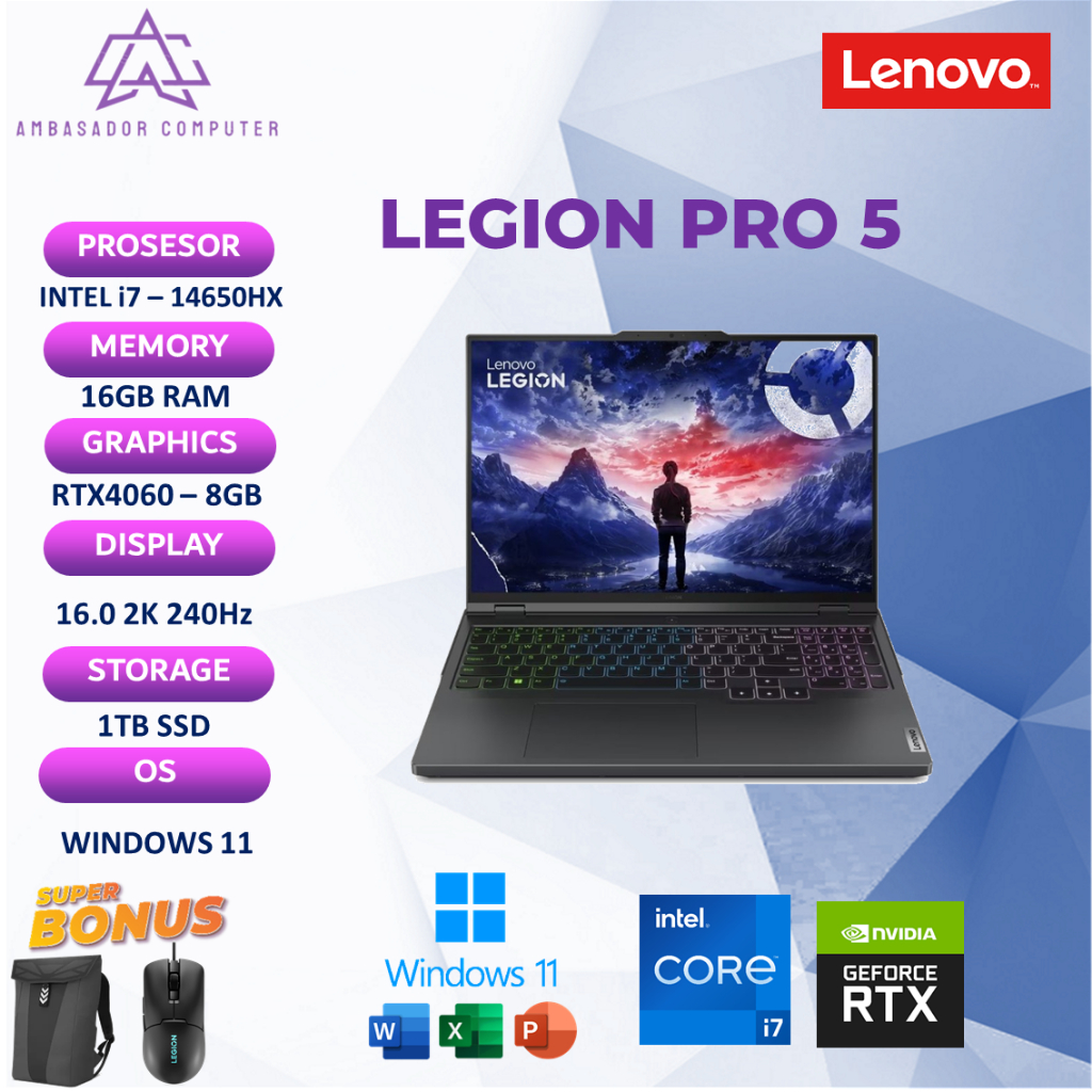 Lenovo Legion Pro 5 16 i7 14650HX RTX4060 8GB 16GB 1TB Windows11+OHS 240HZ