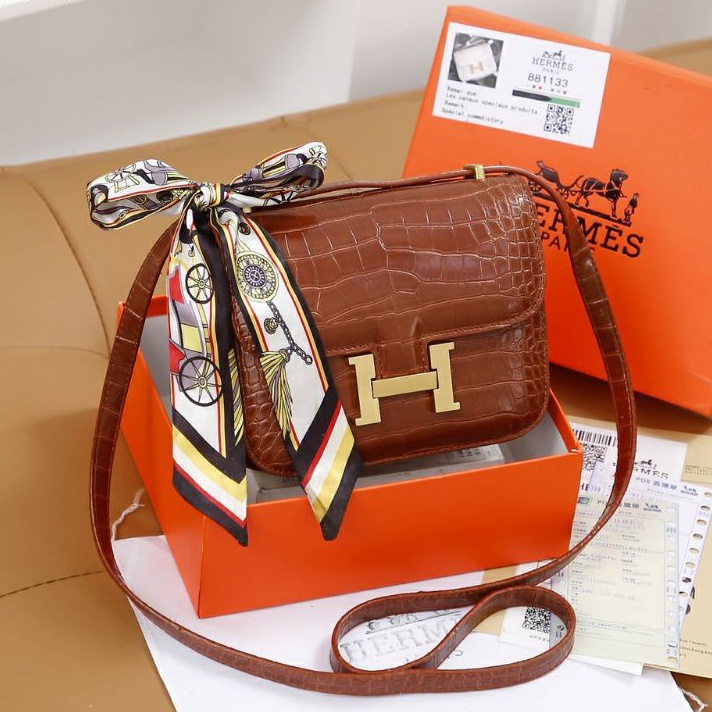 KUALITAS TERBAIK TAS CONSTANCE CROCO COFFE SMALL FREE BOX  PAPERBAG ACCSYAL KOMPLIT UK19 IMPORT BRAN