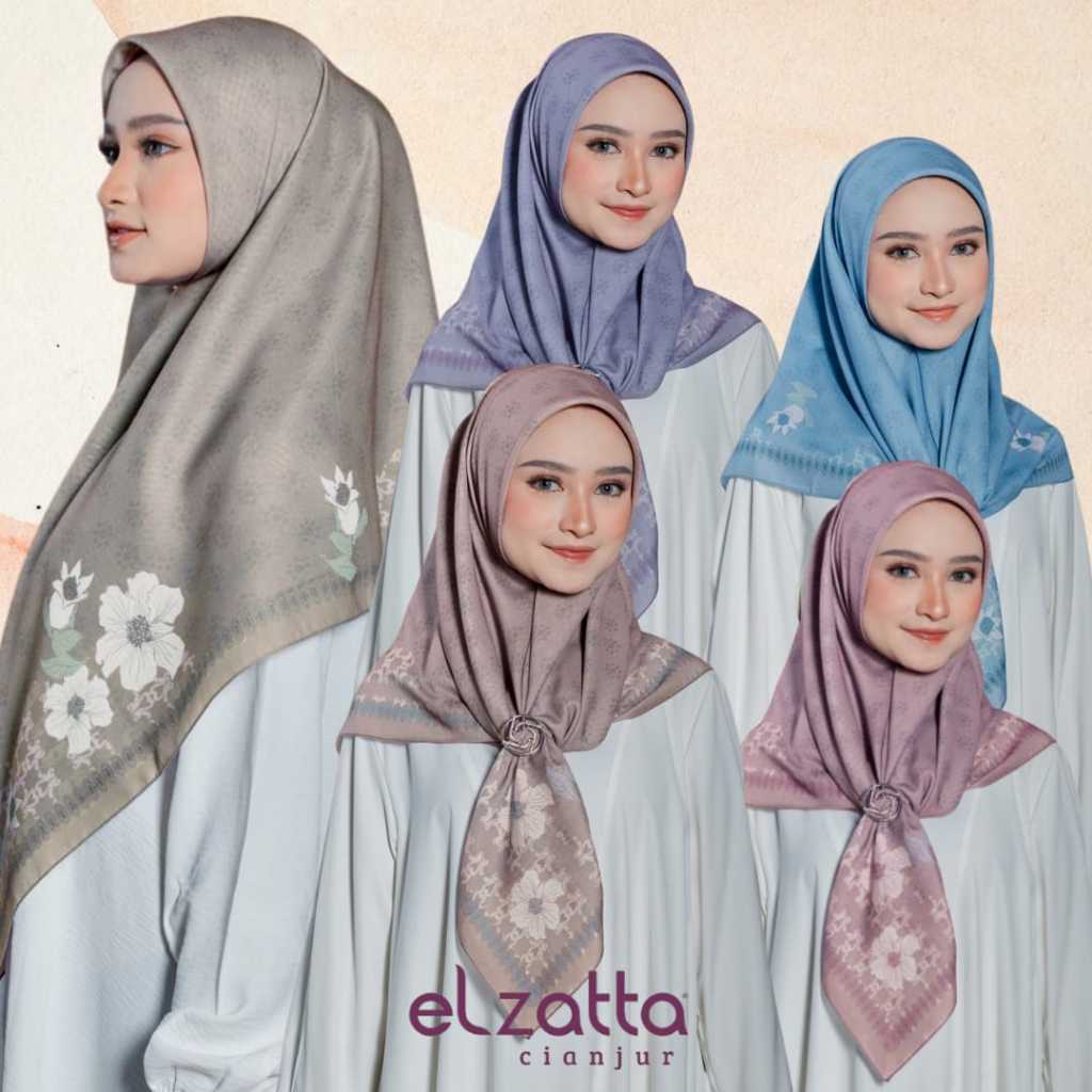 ELZATTA DAUKY HIJAB SEGI EMPAT KAILA BUNGA DELIMA KERUDUNG ELZATTA BAHAN POLY COTTON JILBAB ELZATTA 