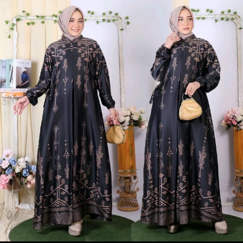Gamis pesta silk premium model terbaru/dress wanita kekinian/gamis busui friendly/gamis batik modern