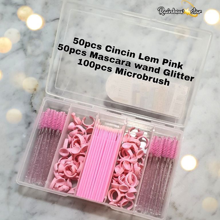 Super Quality Set 3pcs Microbrush dan 5pcs Cincin Lem  Box  Ring Glue Eyelash Extension  Mascara Wan