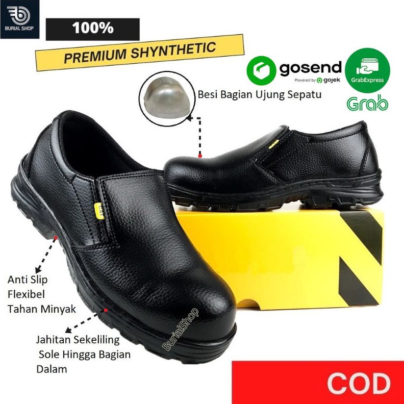 SEPATU SAFETY SLIP ON PRIA SEPTY SLIP ON TANPA TALI SEPATU SAFETY SEMI BOOTS PRIA KULIT TALI SEPATU 