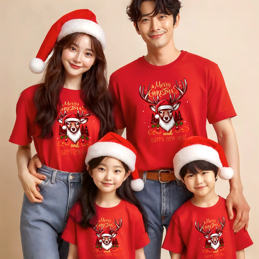 baju kaos natal couple keluarga bahan katun tebal lembut dan adem