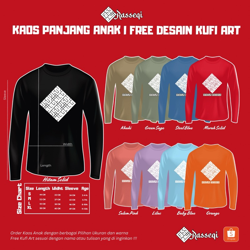 Kaos Panjang  Anak DTF Free desain Kufi Art