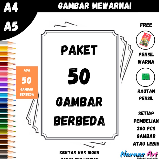 

Lebih Meriah Gambar Mewarnai Paket 5 Gambar Berbeda Gambar Sketsa Bukan Buku TK PAUD SD Kertas HVS 1gsm