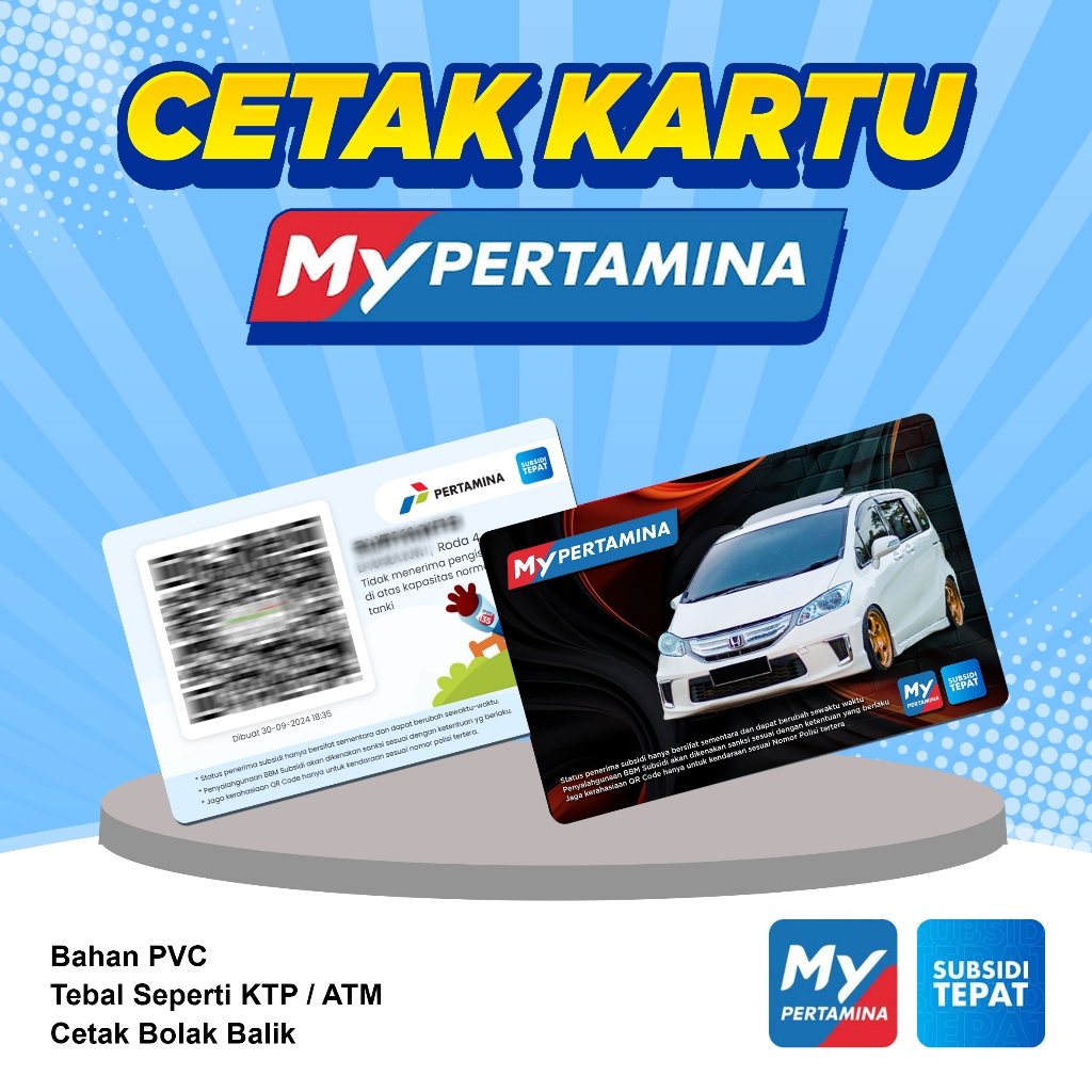 Cetak Kartu My Pertamina bahan Pvc tebal / cetak barcode  pertamina/ Custom Foto/Gambar Mobil