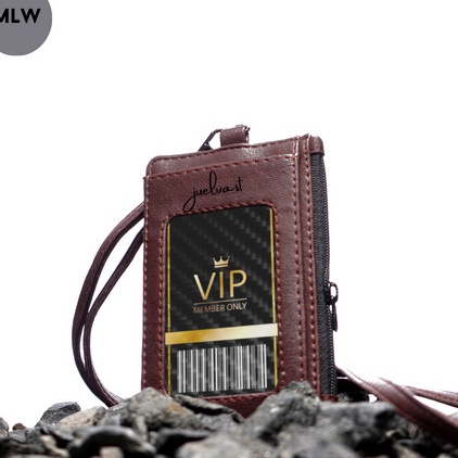 

Hemat MLW ID Card Holder Lanyard Kulit Name Tag Lanyard PU Leather Resleting Slot Card