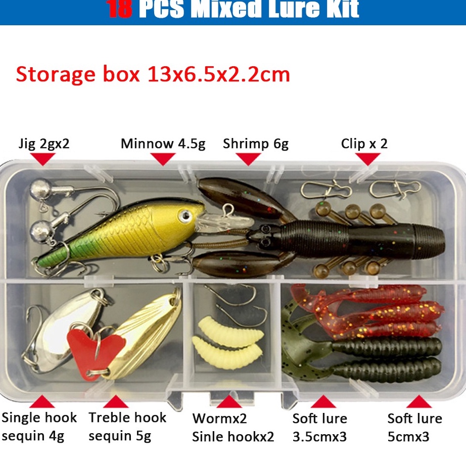 Pasti Keren LUC 18 pcs Set Umpan Serbaguna Lembut Kit Plastik Alat Pancing Berpayet Keras Alat Panci