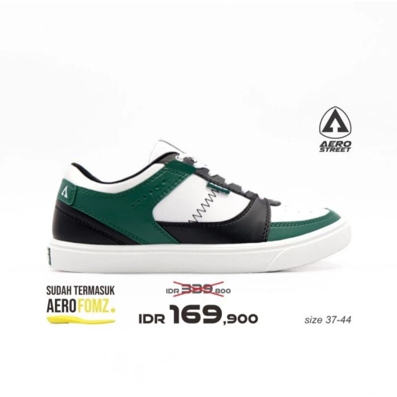 Aerostreet 36-45 Hoops Low Hijau Tua Hitam