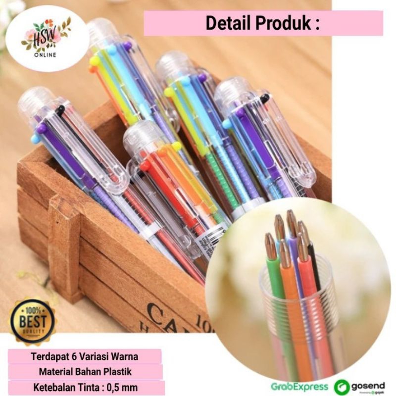 

Pulpen 6 Warna Alat Tulis Balpoin Pena Belajar Anak Praktis Lucu Unik