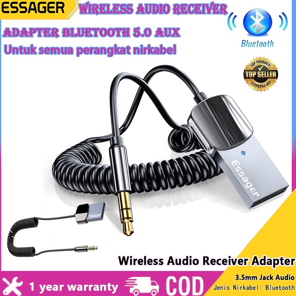 NEWSTOCK Essager Wireless Audio Receiver Adapter Bluetooth 5 Aux USB hingga 35mm Jack Audio Mic Hand