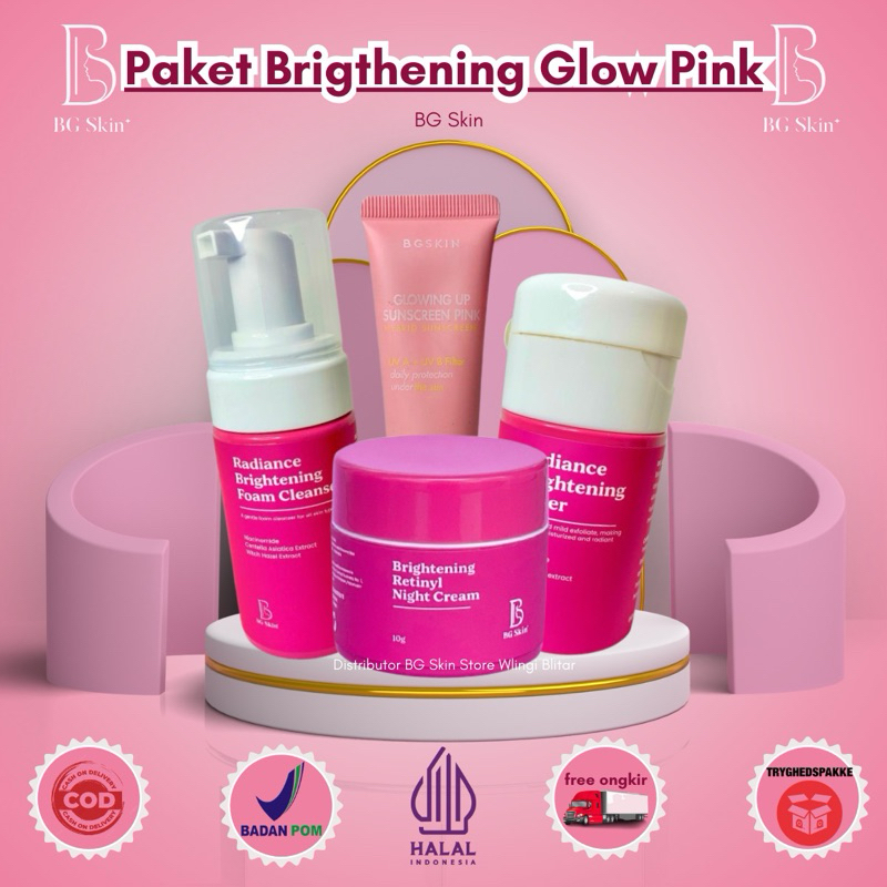BG Skin Paket Radiance Brightening Pink | Paket Brightening Pink | Facial Wash Toner Brightening Nig
