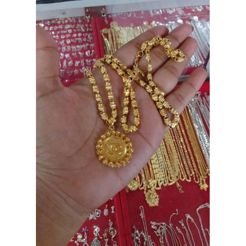 perhiasan lapis emas kalung bambu dan lionti cantik