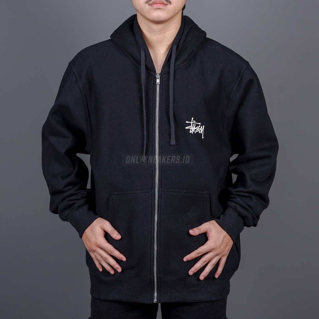 STUSSY BASIC STUSSY ZIP BLACK HOODIE