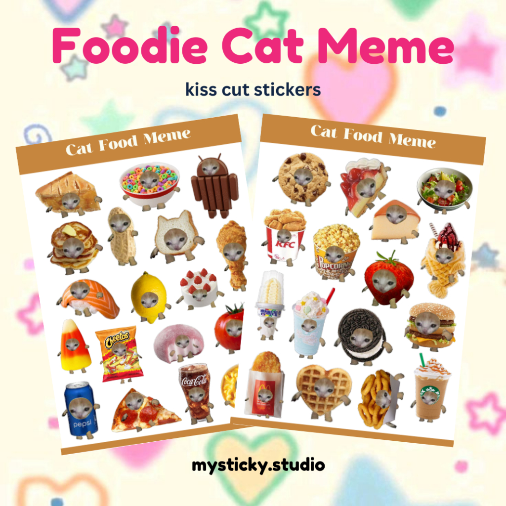 CAT MEME FOOD STICKERS / DECO STICKER VINTAGE RETRO AESTHETIC