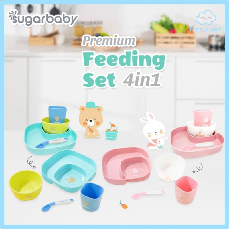 SUGAR BABY - FEEDING SET 4 IN 1 - PIRING MPASI - MANGKOK MAKAN BAYI - SENDOK BAYI DAN GELAS BAYI