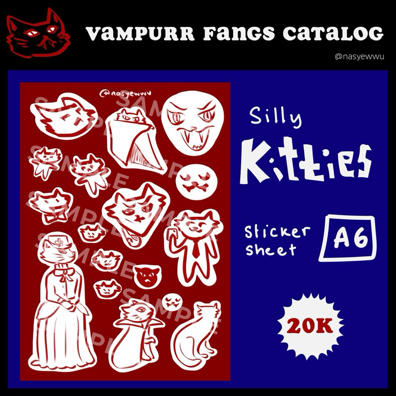 

Waterproof Silly Kitty Cat red sticker sheet original art