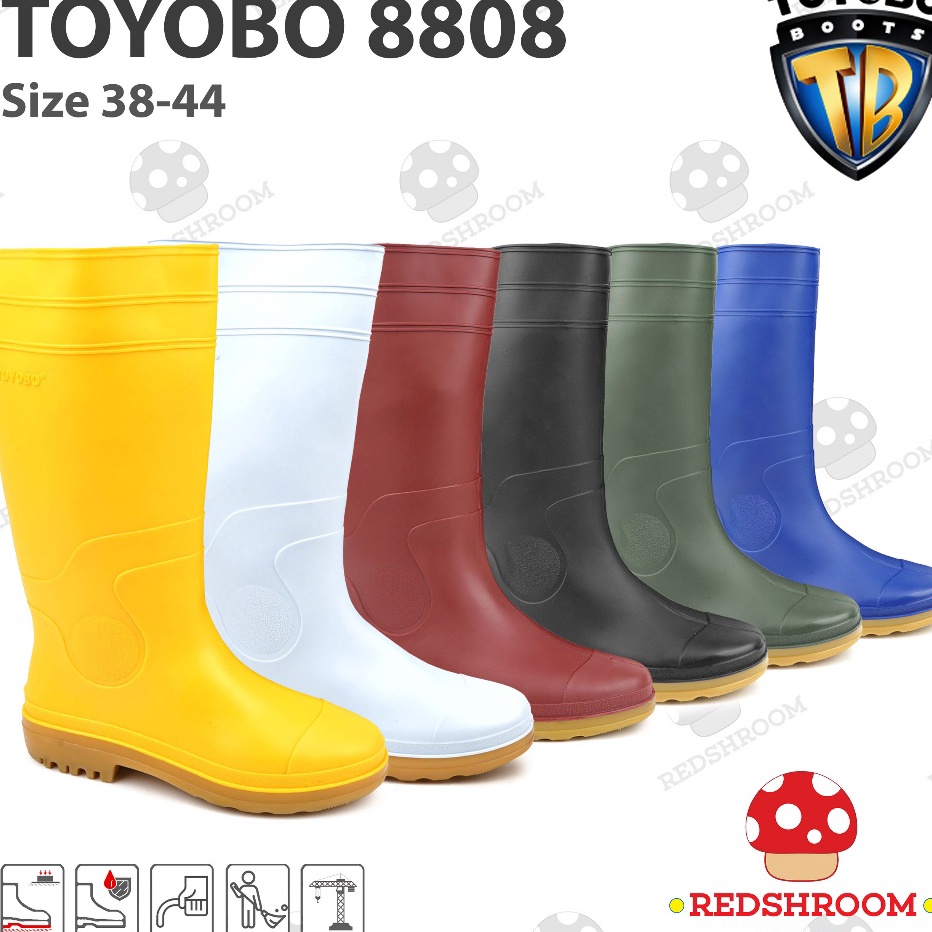 Sepatu Boot Tinggi TOYOBO 888 Putih Maroon Kuning Hijau Biru Hitam Karet Lokal Lentur Anti Slip Air