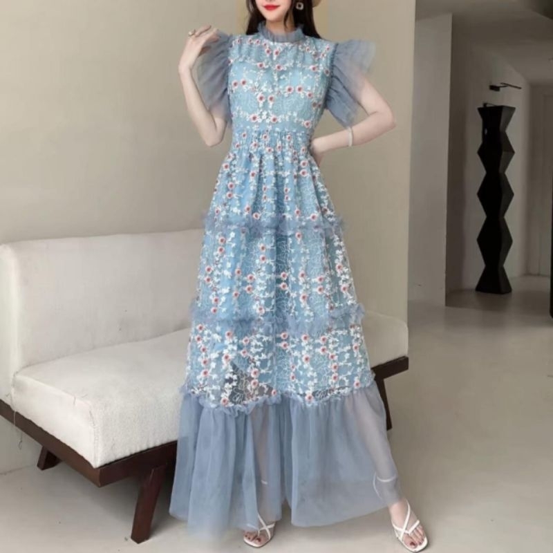 dress pastel / dress wanita / dress korea / baju korea / baju wanita / maxi dress / dress panjang / 