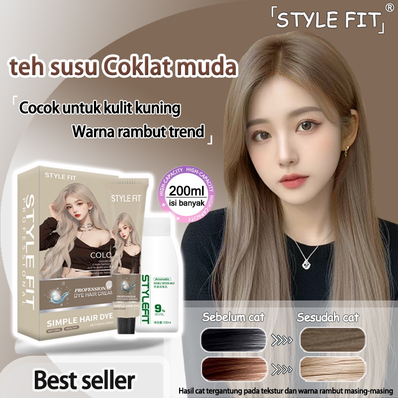 ❤Cat cepat, warna tahan lama❤ STYLE FIT cat rambut 200ml  milk tea ash grey，Membuat kulit tampak cer