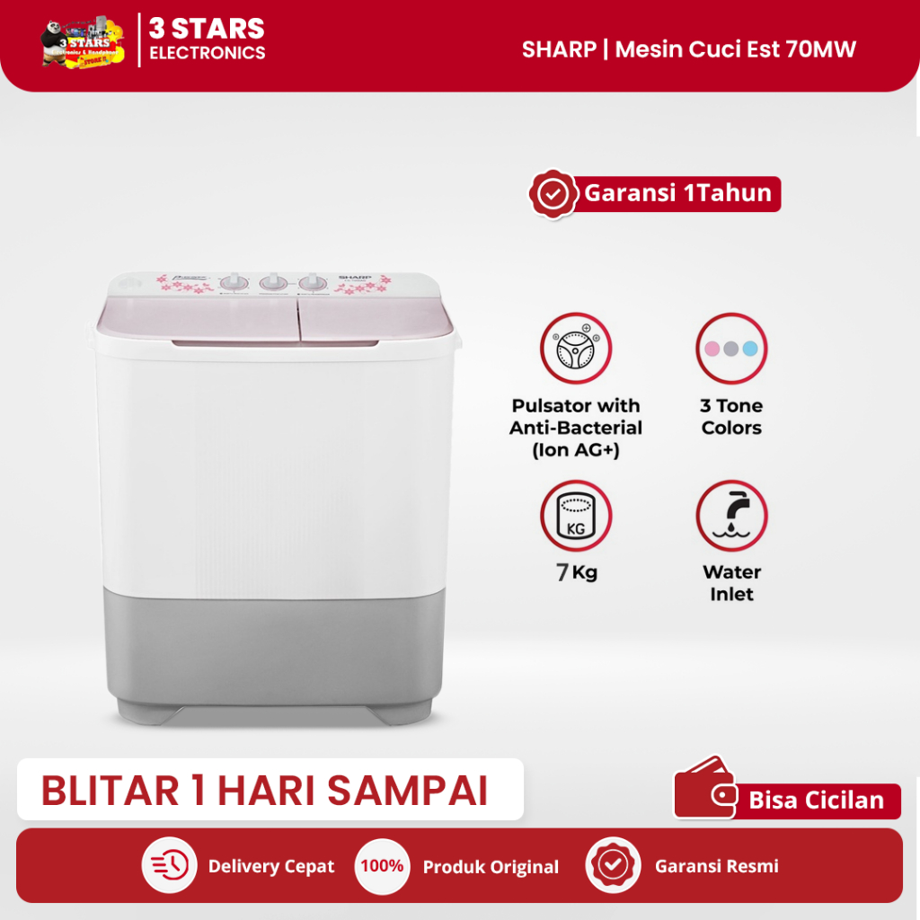 MESIN CUCI SHARP 7KG MESIN CUCI 7 KG SHARP EST 70 MW 2 TABUNG 7KG SERI 70MW  PUREMAGIC