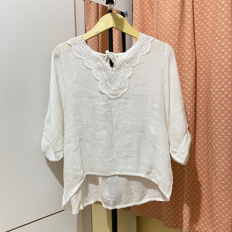 Blouse putih bordir white korean style renda cantik murah atasan top wanita
