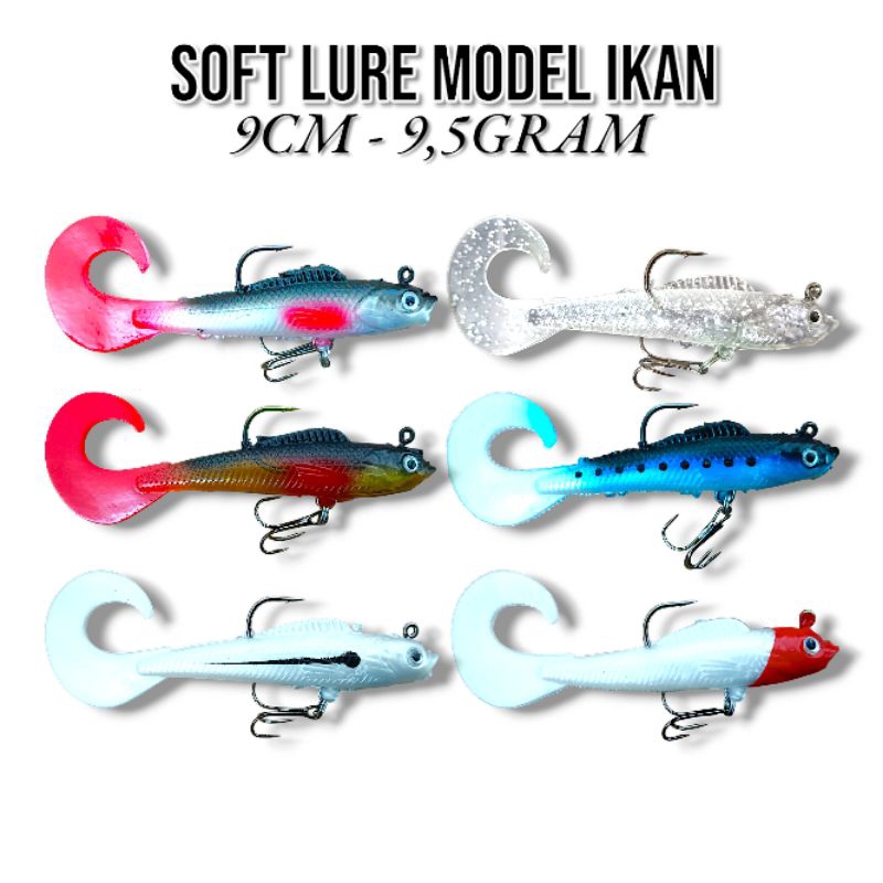 SOFT LURE MODEL IKAN EKOR PANJANG UKURAN 9CM BERAT 9,5GRAM. UMPAN CASTING