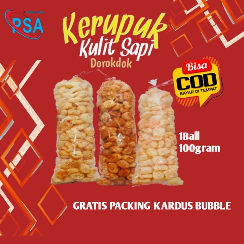 

KERUPUK KULIT SAPI ASLI 1Ball ±100gr / RAMBAK KULIT SAPI 1Ball Mini Gurih Enak