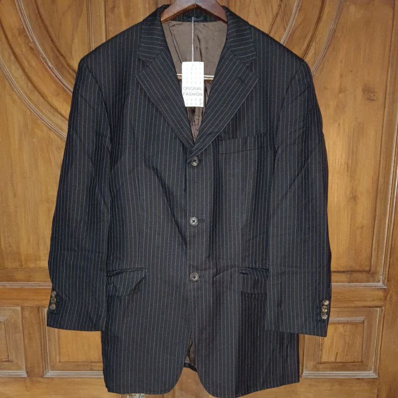 PRELOVED TAKEO KIKUCHI Blazer Formal Pria Hitam Salur Bigsize LD 100+