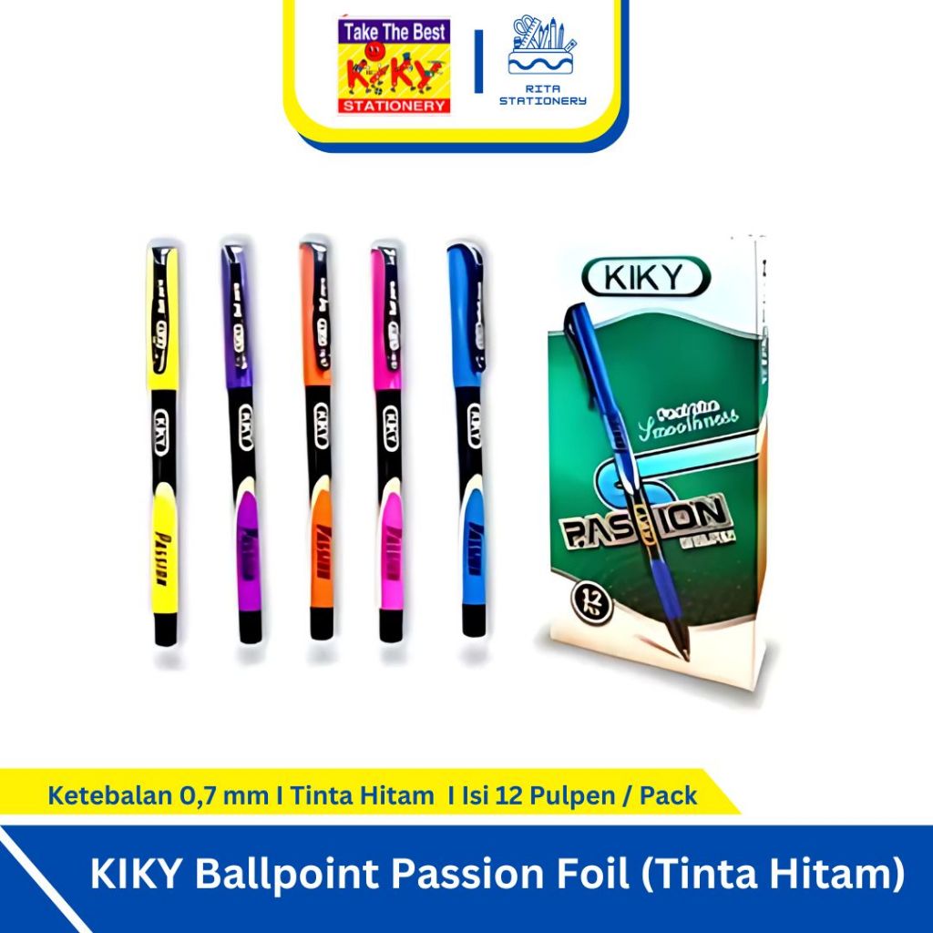 

Kiky Pulpen Tinta Ballpoint Passion Foil Black - 1 pack isi 12 selusin