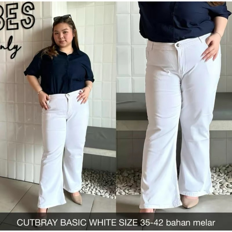 BIG SIZE Cutbray Jumbo Jeans Wanita Highwaist