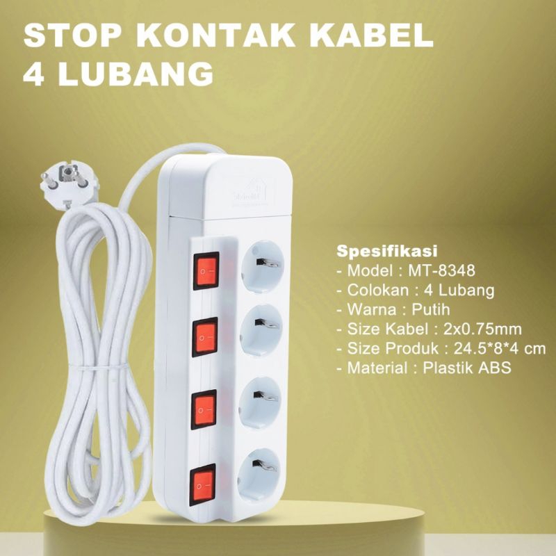 Stop kontak Mikotek 3Meter 4Lubang Swicth on off masing masing Colokan Arde mikotek