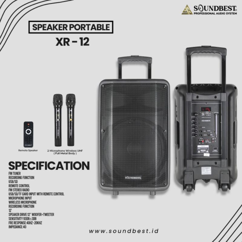 Speaker Portable 12 inch Soundbest XR12 Original Speaker Portable Wireless 12 inch Soundbest XR 12