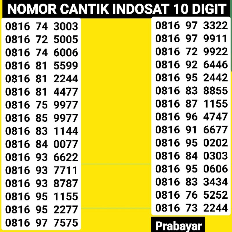 KARTU PERDANA INDOSAT 10 DIGIT NOMOR CANTIK INDOSAT  10 DIGIT PRABAYAR