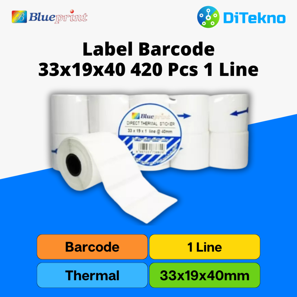 

Blueprint Barcode Direct Thermal 33x19x40 420 PCS 1 Line Kertas Label Stiker