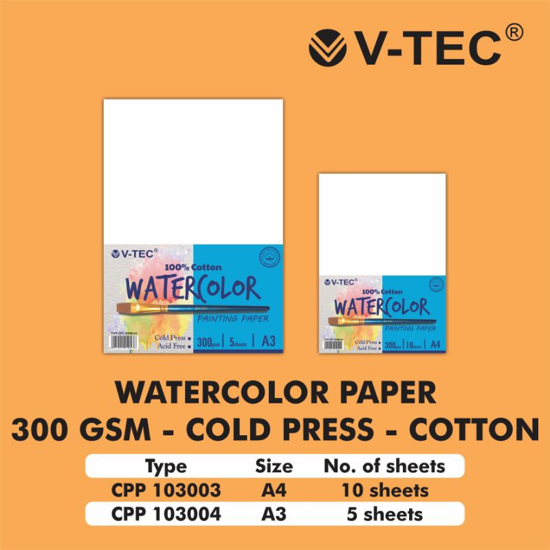 

V-TEC Watercolor Paper (300 Gsm/Cotton/Cold Press)