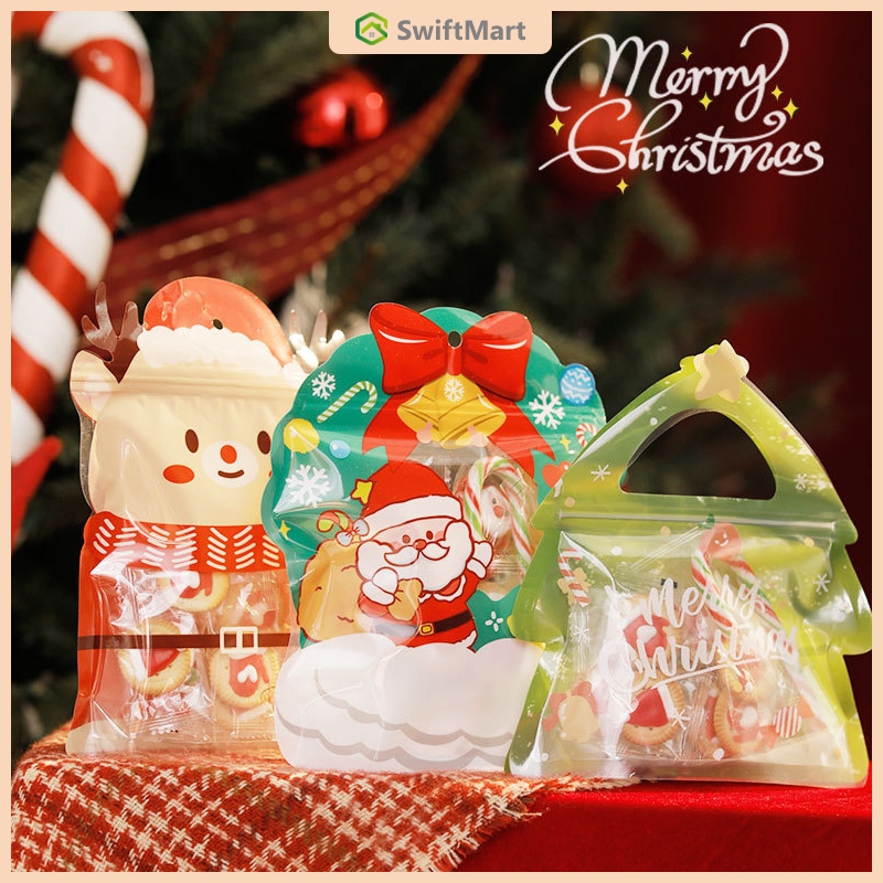 

10PCS Tas natal goodie bag hadiah kado permen christmas bag santa snowman rusa / Bingkisan Natal