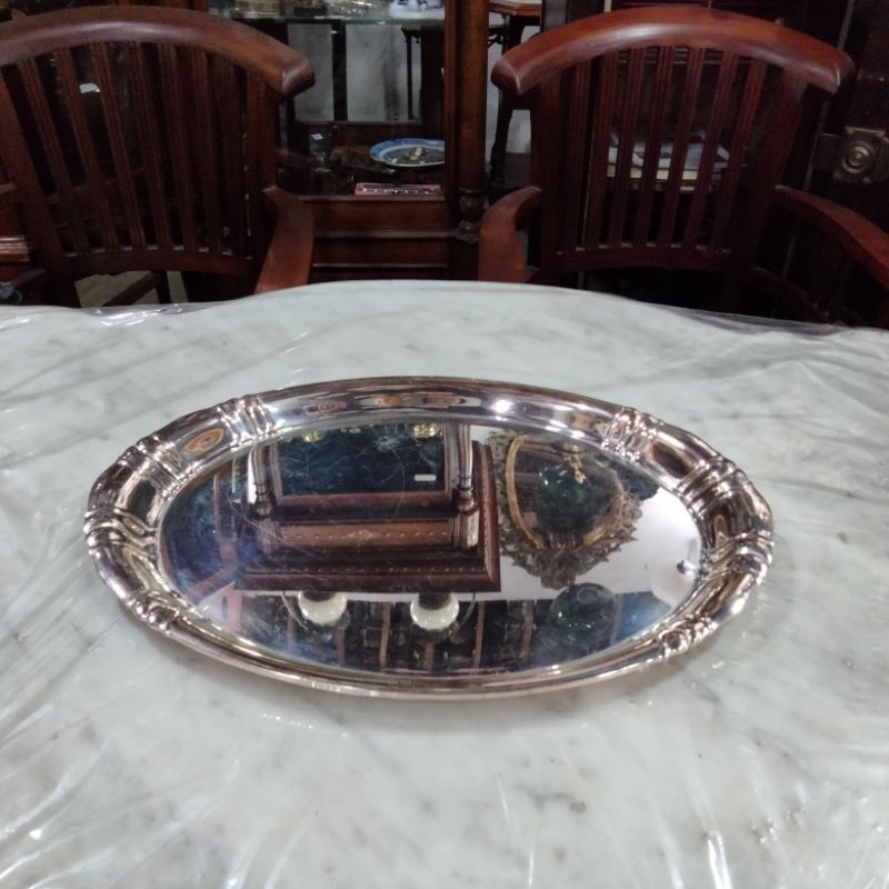 Nampan Oval Lapis Perak Lawas Tua