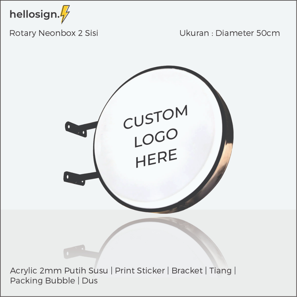 Neon Box Bulat 2 Sisi | Neon Box Sticker + Lampu LED | Neon Box Custom | Diameter 100cm | Diameter 1