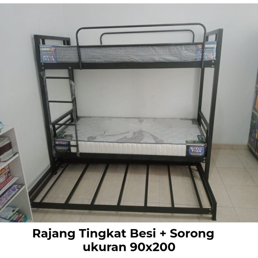 Ranjang Besi Tingkat - Ranjang Kokoh Kuat Awet Minimalis Muat 3 Kasur