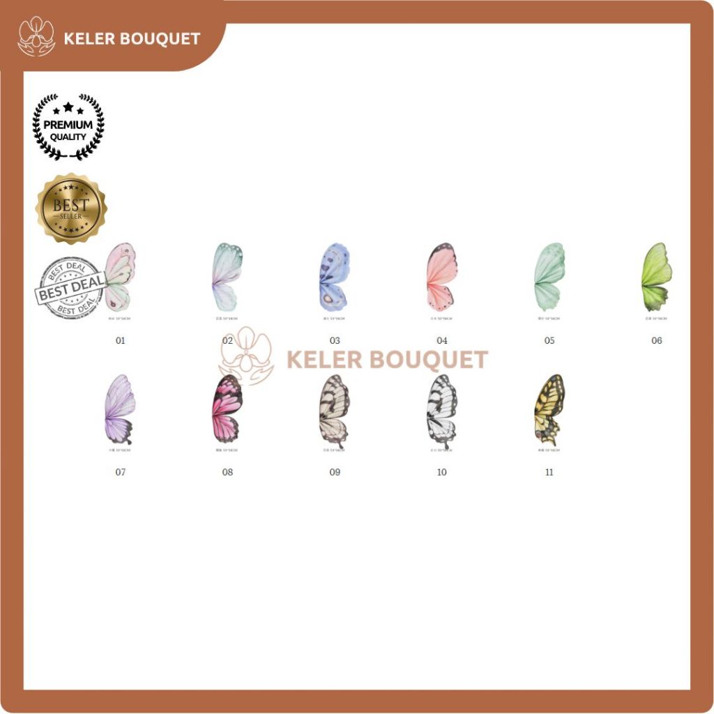 

(Isi 20 Lembar) Kertas Buket Bentuk Sayap Kupu-Kupu Butterfly Flower Paper Bouquet Butterfly