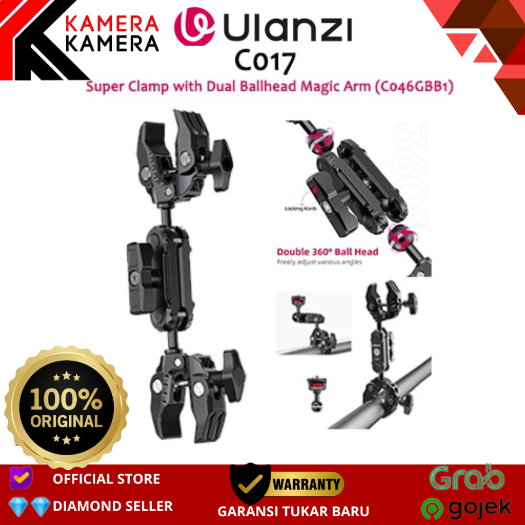 Ulanzi C017 Super Clamp with Dual Ballhead Magic Arm (C046GBB1)