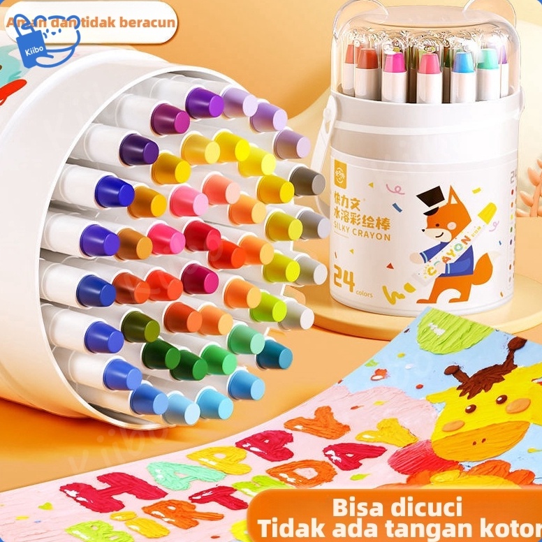

KODE X67O In stockWashable Silky Crayon 36 Warna Colorful Bucket Krayon Mewarnai Alat Warna Set Anak Wipe and Clean