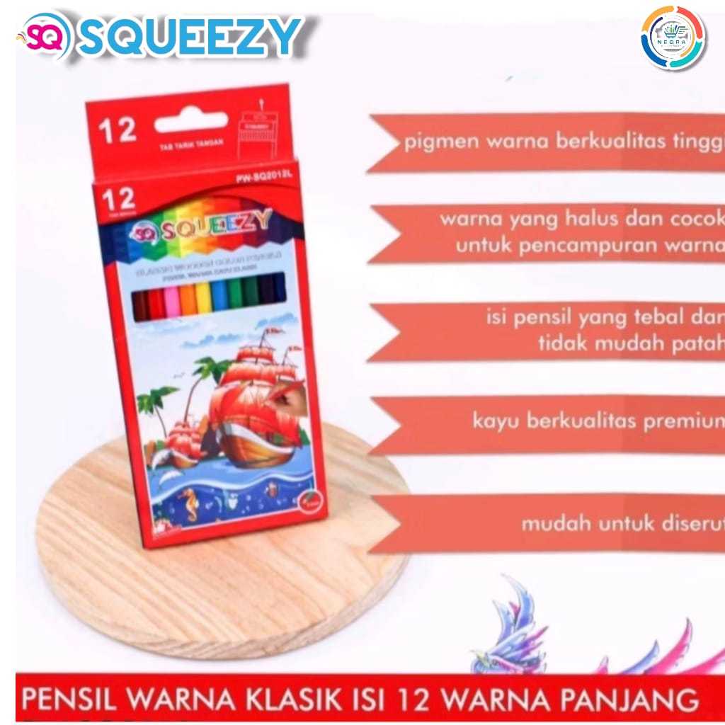 

Squeezy Pensil Warna Panjang PW SQ-2012L @ 1 Set =12Warna