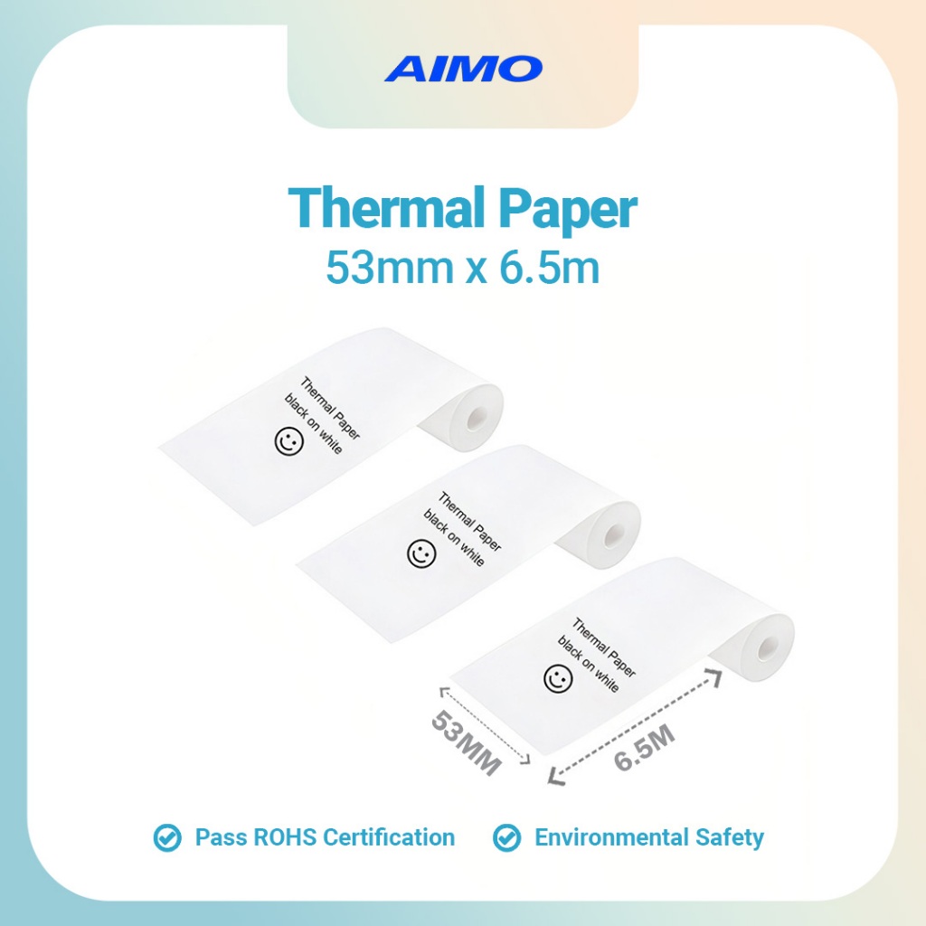 

AIMO THERMAL PAPER 53 MM X 6.5 M STICKER/NON-STICKER ROLL PAPER COMPATIBLE WITH AIMO T02 P02