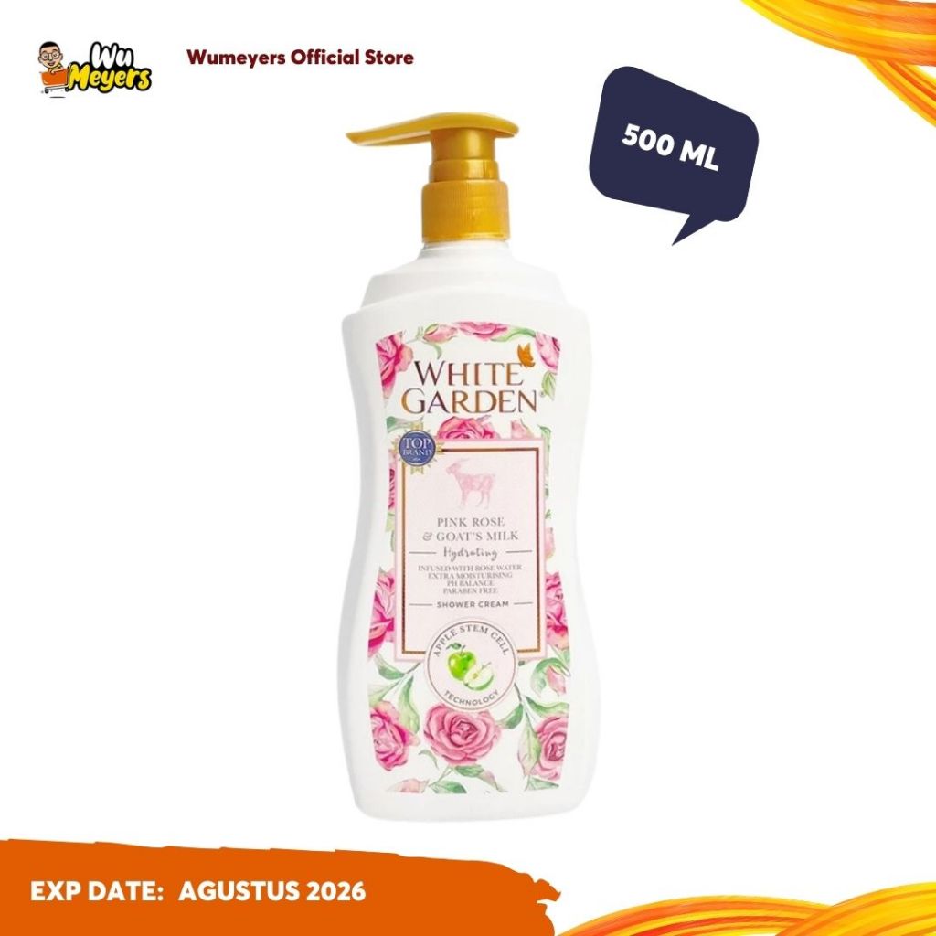 White Garden - Sabun Cair Pink Rose - Shower Cream Sabun Susu Kambing 500ml