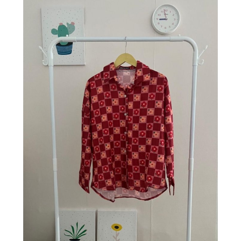 A.62 Kemeja Crinkle Oversize Kotak-Kotak Bunga
