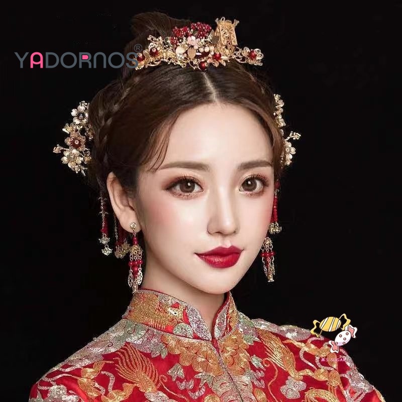 NN112 YADORNOS 1 Set Tusuk Konde Sangjit Aksesoris Jepit Rambut Retro Tusuk Konde Cina Untuk Hiasan