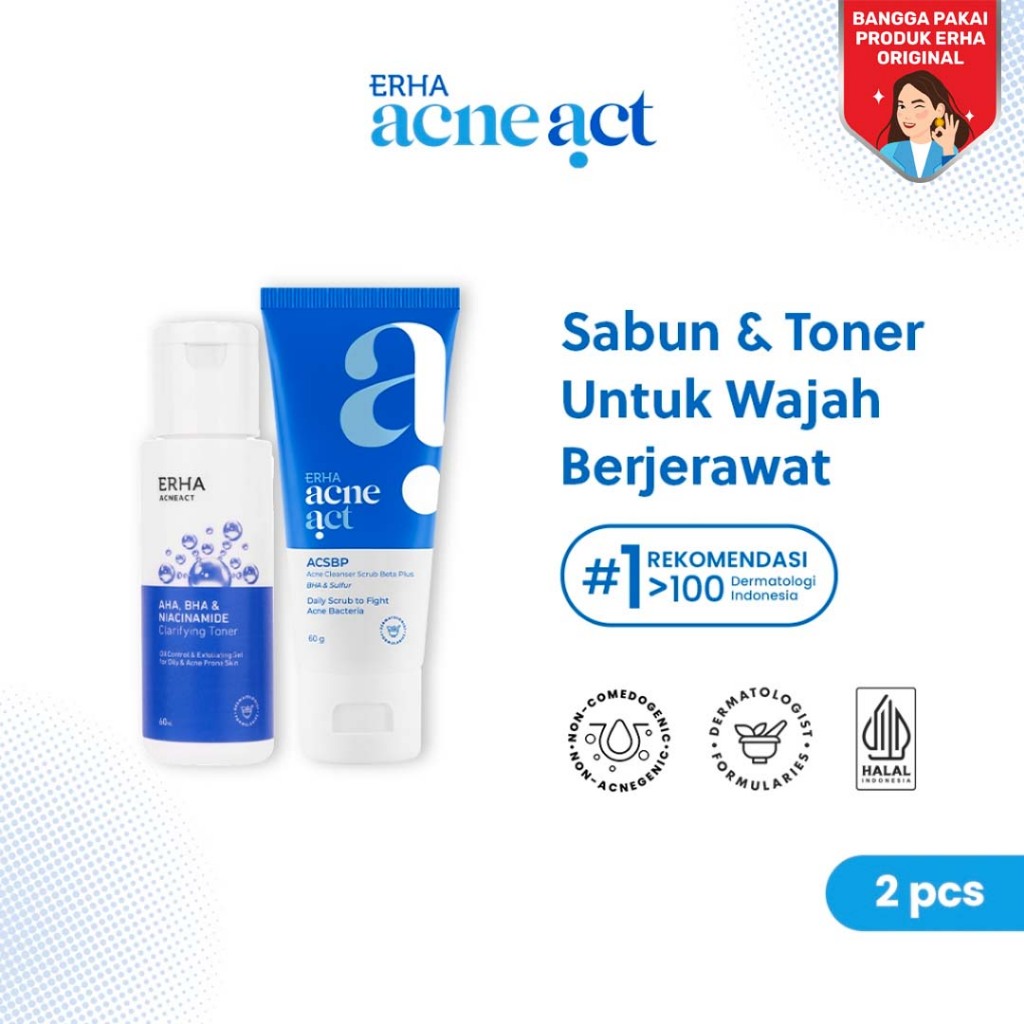 ERHA Acneact Bundle Acne Cleanser Scrub Beta Plus (ACSBP) 60g & Clarifying Toner 60ml - Sabun & Tone