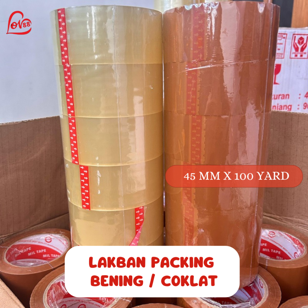 

[SLOP 6 PCS] Lakban Bening Cokelat 45 mm x 100 yard | Solasi Bening Kuat Lengket Murah